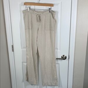 Allen Allen tan linen wide leg drawstring pants size medium